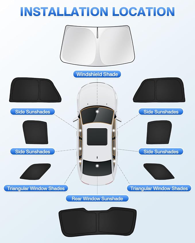 Canvcle Sunshades for Ford Explorer 2011-2019 Accessories Windshield Sun Shade Side Rear Window Shade Cover Sun Visor Shield Privacy Protection Keep Vehicle Cool Black 8PCS - Image 5