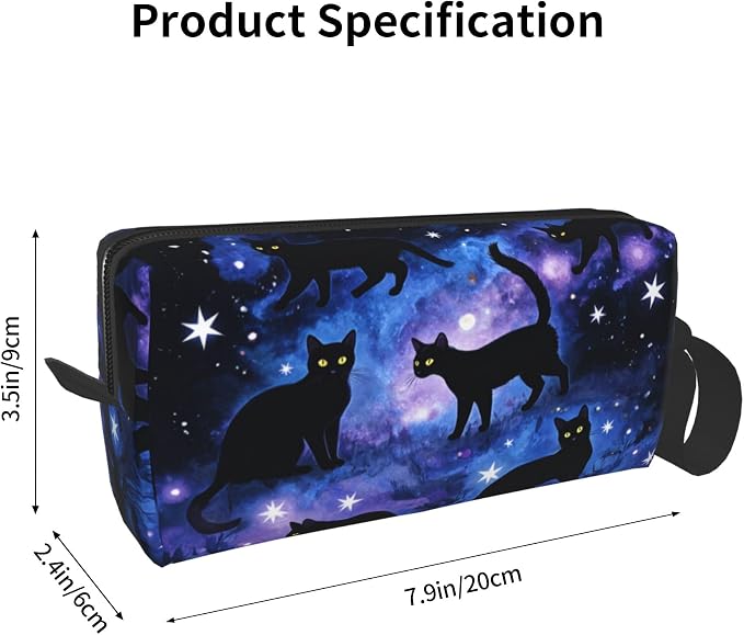 Black Cats Galaxy Stars Makeup Bag for Women with Wrist Strap | Durable 600D Oxford Fabric Cosmetic Organizer,Compact Travel Pouch with Handle for Gym & Daily Use - Image 3