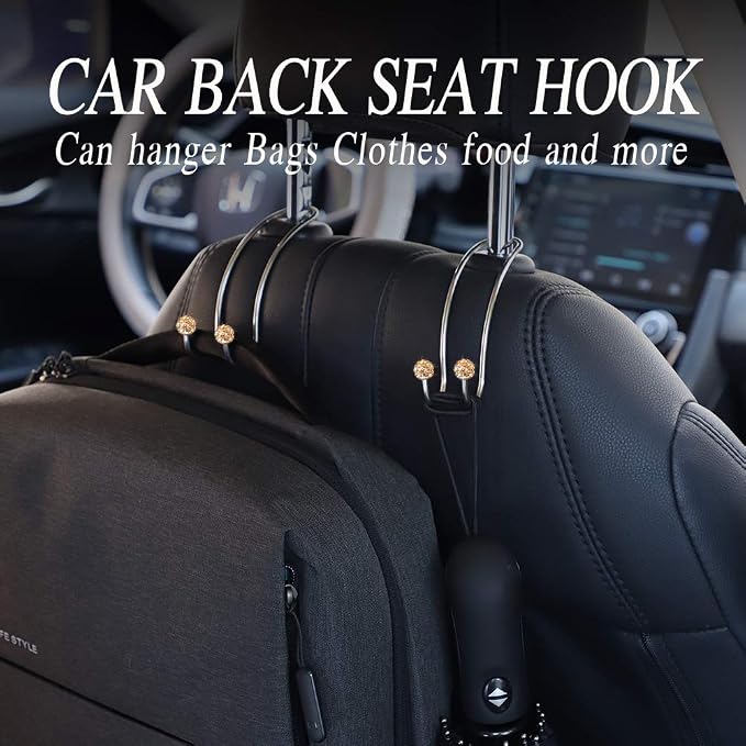 SAVORI Auto Hooks Bling Car Hangers Organizer Seat Headrest Hooks Strong and Durable Backseat Hanger Storage Universal for SUV Truck Vehicle 2 Pack (Gold) - Image 6