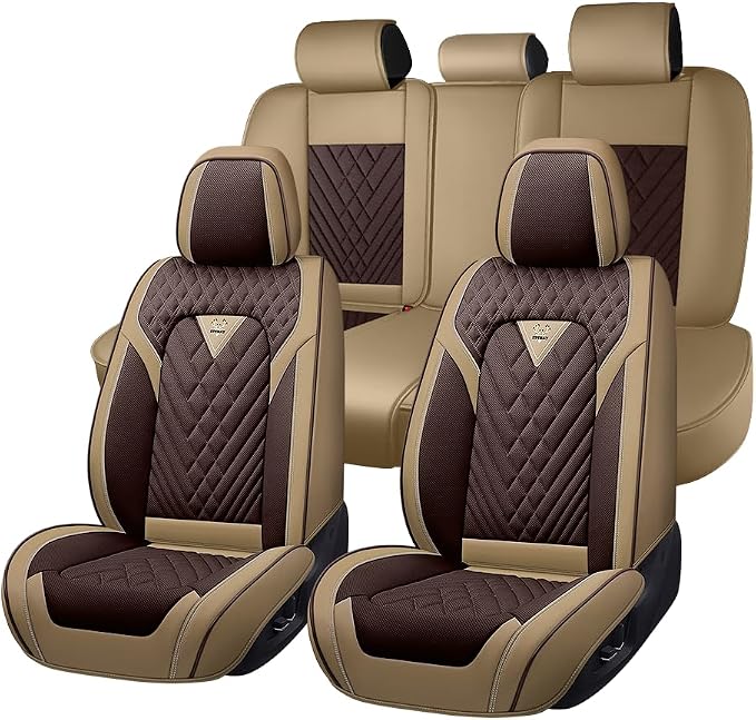 Fit for Toyota Sienna Limited Seat Covers 2014-2026, Nappa Leather, 360° Full Protection, Thick Padding & Memory Foam, Waterproof & Stain-Resistant Car Seat Cover (Standard 5 Seats,Brown&Beige) by Unknown