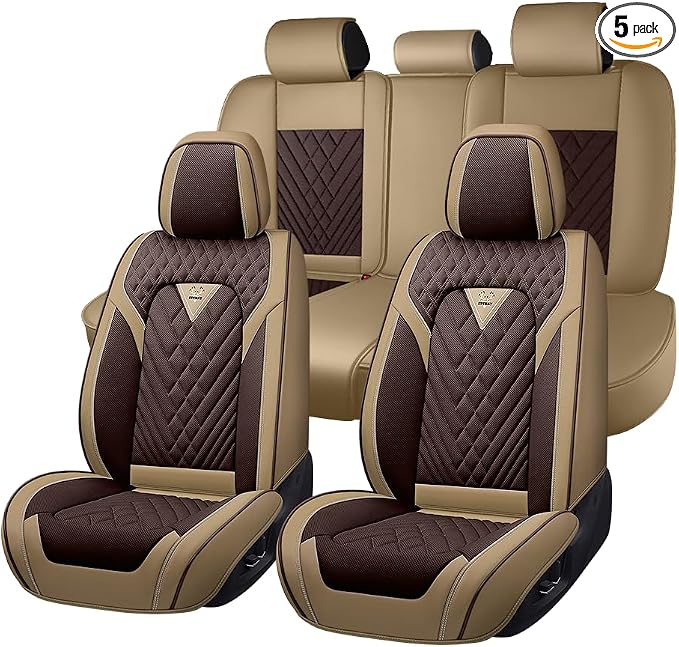 Fit for Toyota RAV4 Hybrid Seat Covers 2016-2026,Premium Leather, 360° Full Protection, Thick Padding & Memory Foam, Waterproof & Stain-Resistant Car Seat Cover Full Set (5 Seat,Brown&Beige) by Unknown