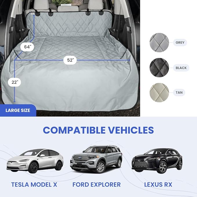 4Knines Heavy-Duty SUV Cargo Liner for Dogs, Grey Large | K9-Shield waterproof layer, non-slip backing, quick-release clips for easy install and cleanup. Machine washable. - Image 2