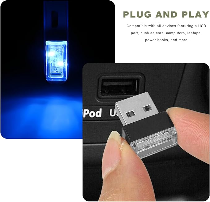 4 PCS USB LED Car Interior Atmosphere Lamp, Mini Night Light Plug-In Trunk Ambient Lighting Kit, Portable USB Interface LED Lamp Interior Decoration for Vehicle Home Office (Blue) - Image 6