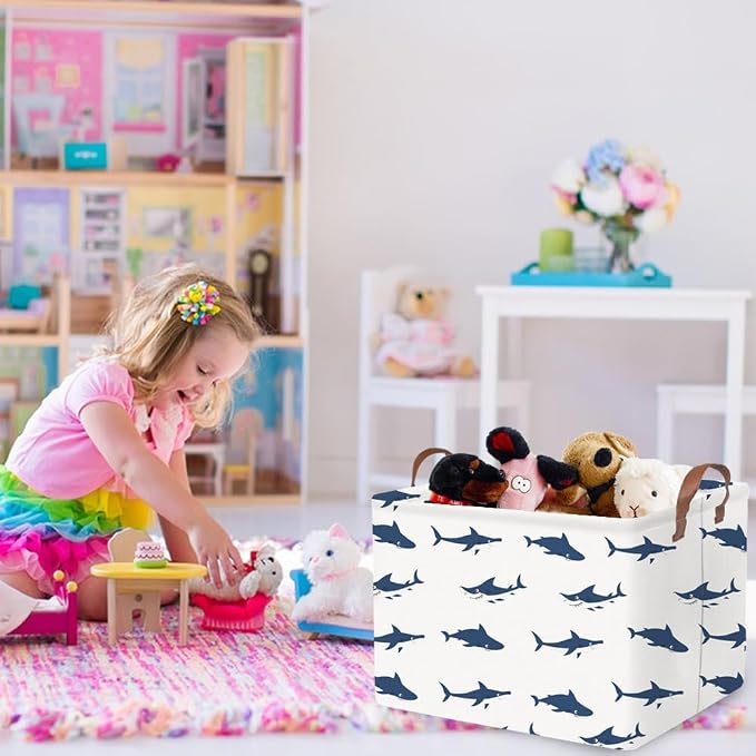 Rectangular Easter Shark Basket,Collapsible toy box for kids,easter gift basket, Nursery Hamper for Shelve Toy Box,Shelf Basket(Shark) - Image 4