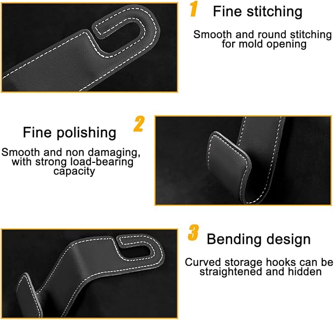 2PCS Car Seat Headrest Hook, Leather Vehicle Seatback Organizer Hanger for Hanging Purses Bags Coats, Auto Seat Back Storage Hook Accessories, Universal for SUV, Sedan, Truck (Beige) - Image 3