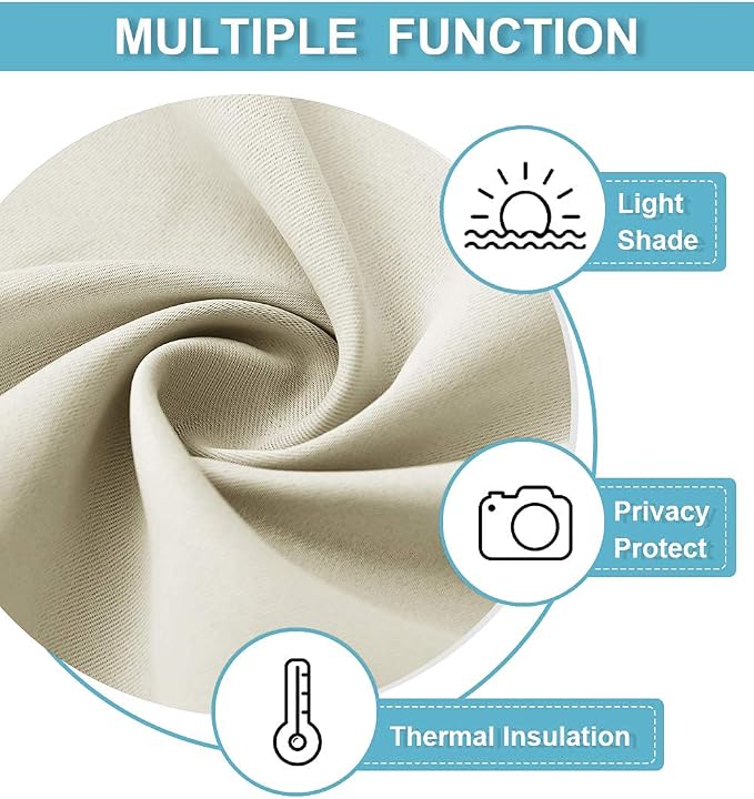 RYB HOME 54 inch Curtains for Living Room Bedroom, Rod Pocket | Thermal Insulated, Room Darkening, Temperature Balance, Shades for Studio Dorm Rental Room, W42 x L54, Beige, 2 Panels - Image 5