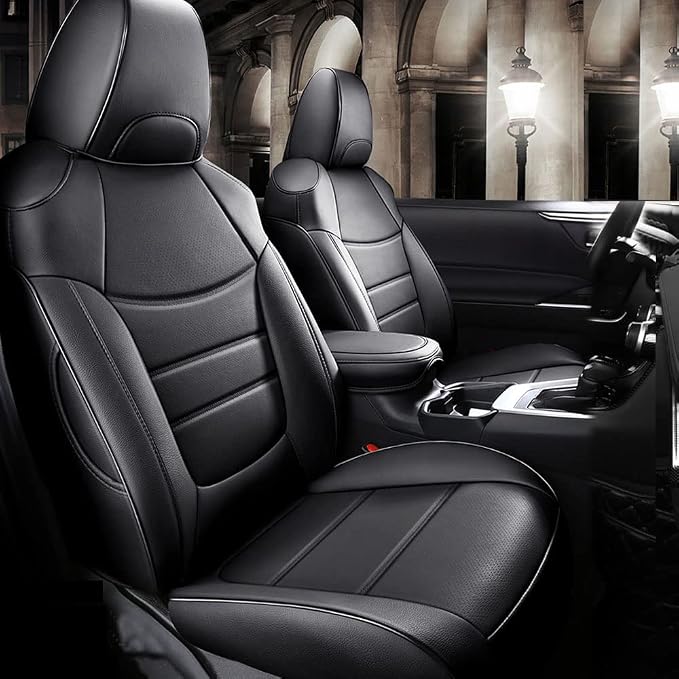 CocheFamilia Custom Fit RAV4 Hybrid Car Seat Covers for Select Toyota RAV4 Hybrid (Not for 2019-2025 Hybrid/Prime SE,XSE) 2019 2020 2021 2022 2023 2024 2025 - Full Set,Leather (Black) by CocheFamilia
