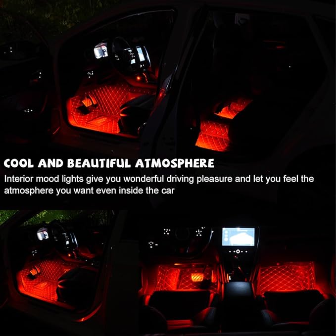 povtii Car LED Strip Light, 24 LED RGB Auto Under Dash Interior Atmosphere Lights, Cigarette Lighter Decorative Lamp Ambient Night Light, Universal Lighting Kit Car Accessories (Red) - Image 4