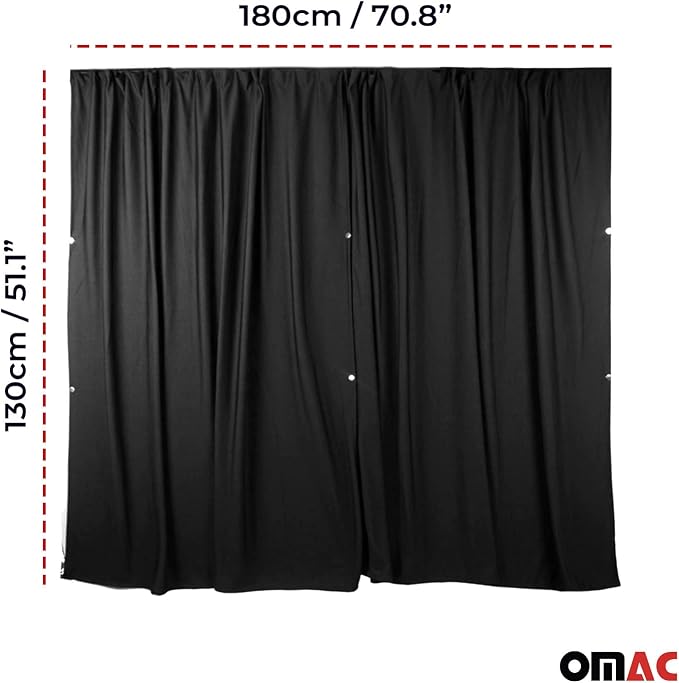 OMAC 54" x 71" Cab Divider Van Cabin Curtain Campervan Kit Black - Image 3