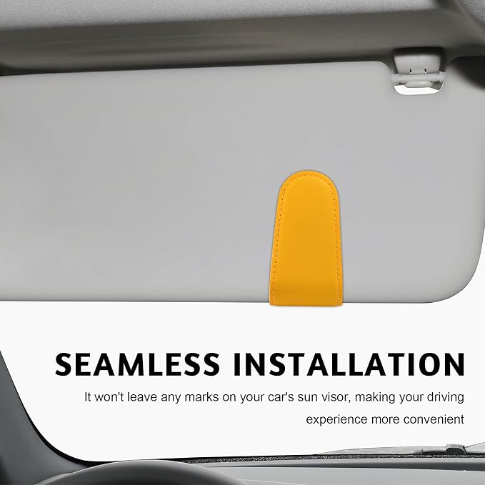 Magnetic Sunglass Holder for Car Visor, Leather Vehicle Sunglass Hanger Clamp Card Holder with Magnet, Universal Eyeglass Clamp Visor Ticket Organizer for Cars Trucks SUVs (Yellow) - Image 6
