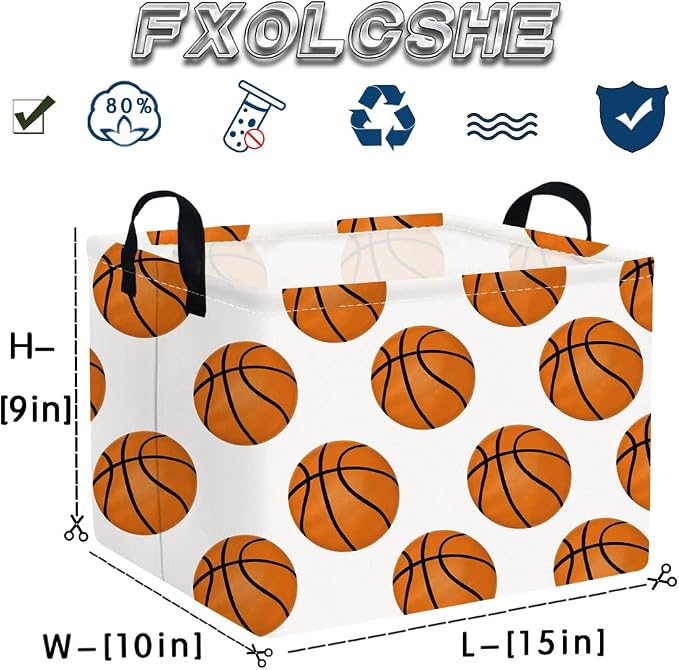 FXOLCSHE Rectangular Basketball Basket,Canvas Basketball Laundry Basket,Kids Toys Storage Bin with Handles,Boys storage box,Baby hamper,Room Decor(Basketball) - Image 7