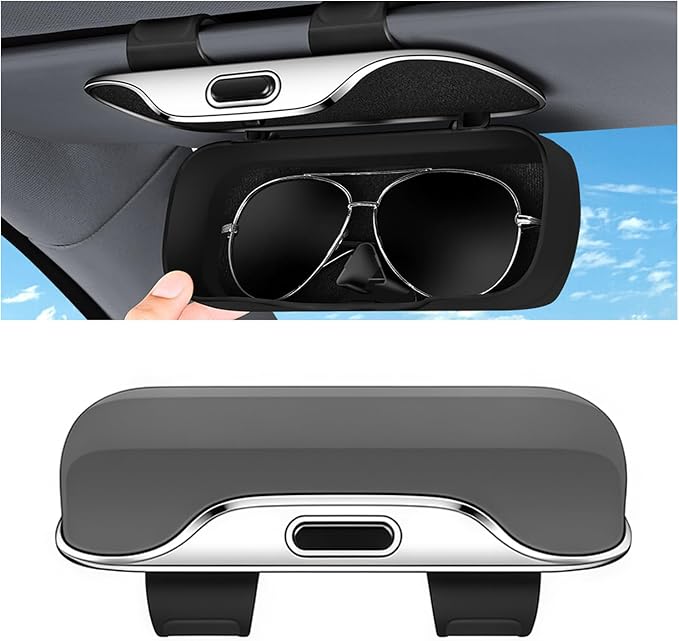 Sunglasses Holder for Car Sun Visor – Soft Vehicle Interior Glasses Organizer Box Accessories,Protective Automotive Eyeglasses Storage Case Hanger,Universal for SUV Sedan Truck (Gray) - Image 2