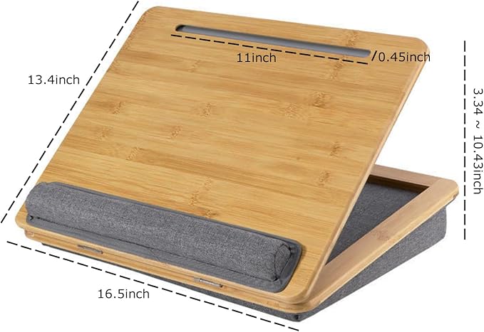 Adjustable Lap Desk for Laptop with Cushion Tablet Phone Holder | Bamboo Laptop Stand with Anti-Slip Strip, Handle Fits up to 15.6 inch or 14 inch with Mouse Space - Image 5