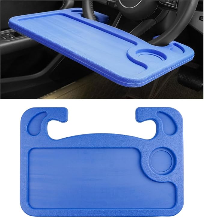 Car Steering Wheel Desk, Multifunctional Auto Seat Stand Trays for Eating and Working, Double Sided Design Steering Wheel Table Desk for Laptop, Food, Car Accessories (Blue) by Sylvil
