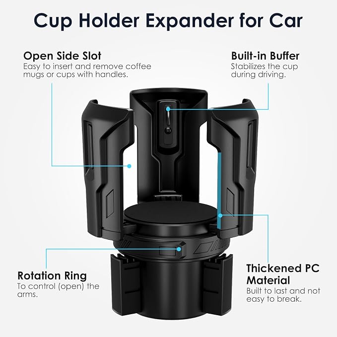 Cup Holder Expander, Cup Holder Expander for Car, Adjustable Cupholder for 2.6"- 4.8" Yeti, Hydro Flask, Nalgene, Takeya, Camelbak, Ramblers, Owala, Tumblers, Mugs, Bottles, with Sunglass Holder - Image 6