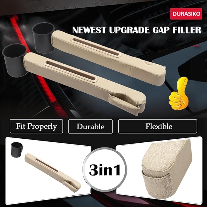 Advanced 3in1 Car Seat Gap Filler with Pocket Organizer and Removable Cupholder,Console Side Pocket Organizer,Car Seat Gap Pad for Cellphone Coin Key,Stopper and Blocker,PU Leather,2 Packs - Image 2