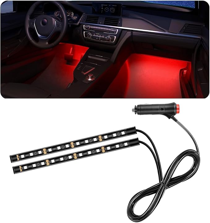 povtii Car LED Strip Light, 24 LED RGB Auto Under Dash Interior Atmosphere Lights, Cigarette Lighter Decorative Lamp Ambient Night Light, Universal Lighting Kit Car Accessories (Red) by povtii
