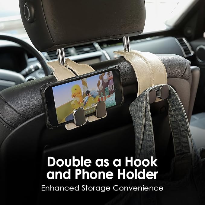KINIVA Car Seat Headrest Storage Hooks, Set of 2, Suede PU Leather, Double Hooks (06-White) - Image 5
