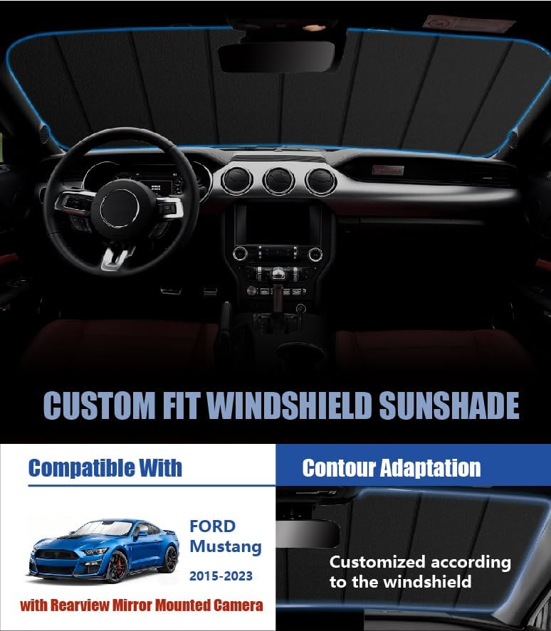 Windshield Sun Shade for Ford Mustang 2015-2023 w/Rearview Camera Specific - Image 2