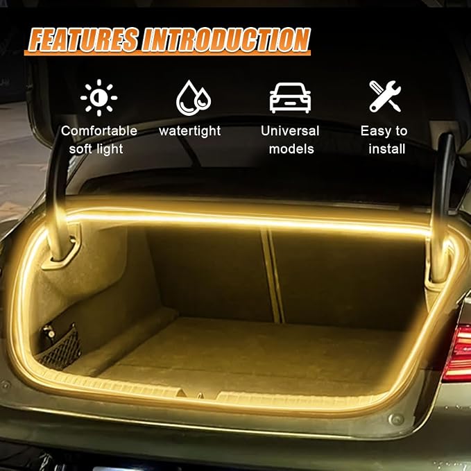 YoRise Car Trunk Light Strip, 157.48" Universal Flexible Auto Interior LED Lamp Strip Decoration, Warm Colors Waterproof Vehicle Trunk Ambient Lighting Accessories for Car SUV (Warm) - Image 3