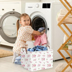Rectangular Rose Pink Flower Basket for Girls,Waterproof collapsible laundry basket for girls,Kids Storage Baskets,Books Box,Gift Baskets,Baby Room Decor(Pink Flowers) - Image 4