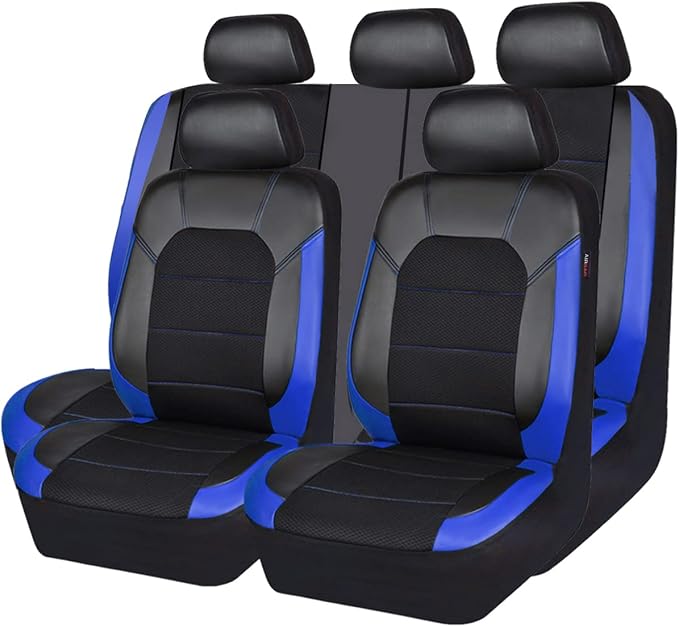 CAR PASS Leather seat Covers,Automotive Universal Sport car seat Cover Super 5mm Composite Sponge Inside,Airbag Compatible fits Most Cars, SUVs, Trucks, and Vans (Full Set,Black and Blue) - Image 9