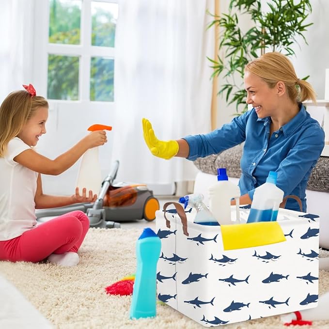 Rectangular Easter Shark Basket,Collapsible toy box for kids,easter gift basket, Nursery Hamper for Shelve Toy Box,Shelf Basket(Shark) - Image 5