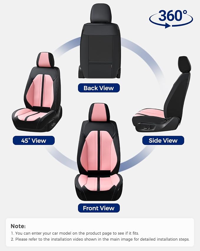 Huidasource Seat Covers Full Set, Luxury Faux Leather Seat Covers, Velcro Adjustable, with Airbags, Thinning Design Perforation Cooling＆Heating Universal Fit for Most Cars Vans Trucks SUVs, Black&Pink - Image 8