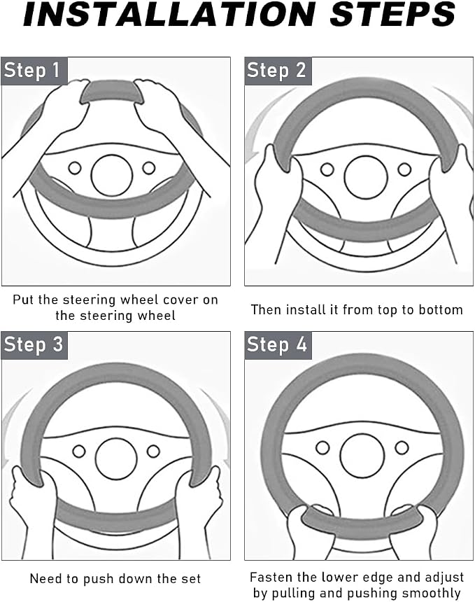 DXNQ Car Steering Wheel Cover, 15 Inch Carbon Fiber Leather Stitching Color Steering Wheel Protector, Anti-Slip Elastic Breathable Steering Wheel Cover Stylish Decor for Most Cars (Black) - Image 5