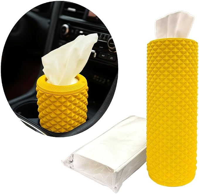 Car Cup Holder Tissue Box Holder – Auto Interior Accessories for Men & Women，Car Accessories Organizer with Premium Tissues with 1 Pack Tissues, Universal Fit for Most Vehicles (Lemon Yellow) by Unknown