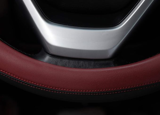 Microfiber Leather Steering Wheel Cover Large-Size for F150 F250 F350 Ram 4Runner Tacoma Tundra Range Rover Model S X with 15 1/2 inches-16 inches Outer Diameter (Wine Red) - Image 3