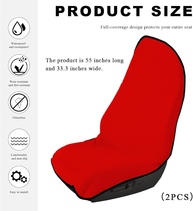 DXNQ 2PCS Car Towel Seat Cover, Waterproof Sweating Non-Slip Premium Soft Towel Carseat Protector, Universal Machine Washable Car Truck SUV Front Seat Cover for Gym Workout Beach Hiking (Red) - Image 2