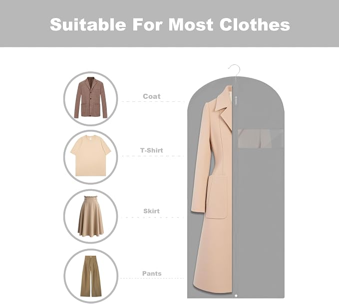Garment Bags for Hanging Clothes, 45'' Suit Bag Cover for Storage and Travel, Dress Bags for Gowns Long, 2 Pack (Grey) - Image 3