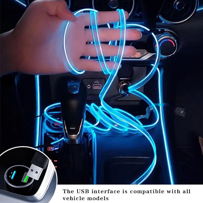 EL Wire Car Interior LED Strips Lights, 16FT 5V USB Auto Neon Light Strip, Electroluminescent Vehicle Interior Ambient Lighting Decor Accessories, Universal for RV, SUV, Truck (Blue) - Image 2