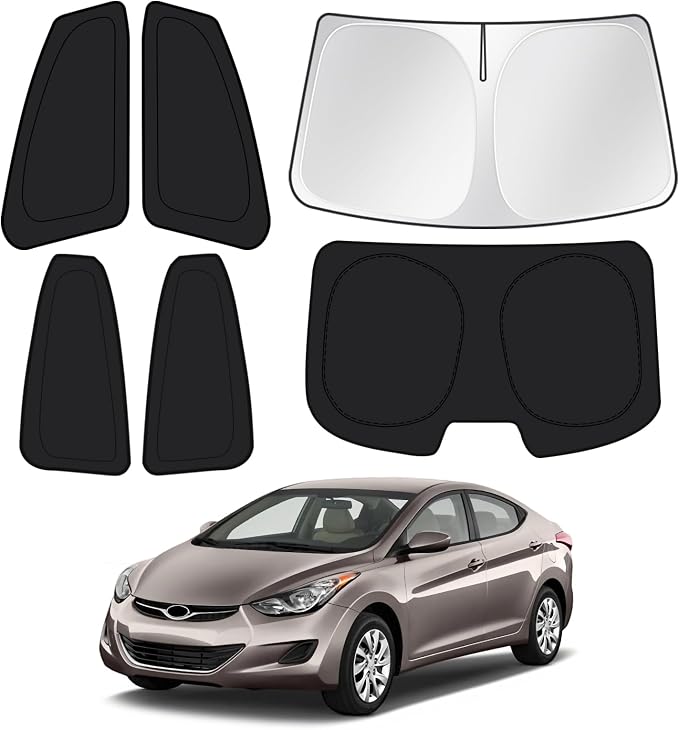 Canvcle Window Shades for 2011-2016 Hyundai Elantra Accessories Windshield Sun Shade Side Rear Window Covers Sunshade Sun Visor Shield Privacy Protection for Camping Keep Vehicle Cool Black 6PCS by Canvcle