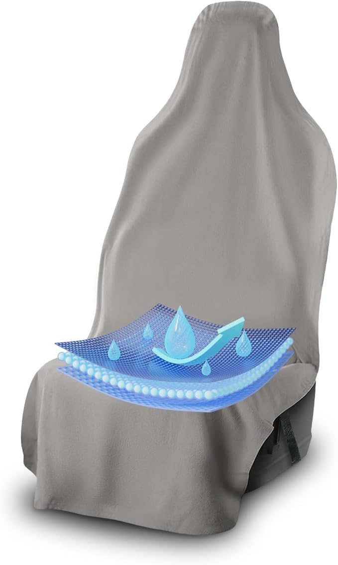 UltraSport Waterproof Towel Car Seat Cover, Universal Fit, Sweatproof & Odor-Resistant Front Seat Protector, Quick-Dry, Machine Washable for Gym, Pets, Travel, Outdoor Adventures, Gray by WaterproofSeatShield