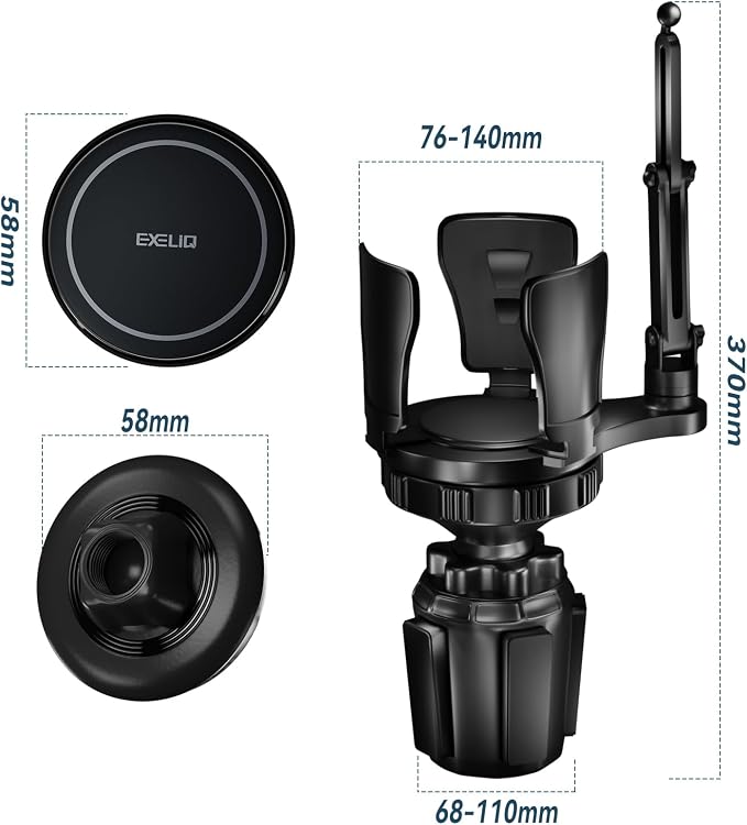 EXELIQ 2-in-1 Cup Holder Expander with MagSafe Phone Mount, Adjustable | Fits Large Bottles, Tumblers & Fast Food Drinks, 360° Rotating Arm for iPhone 17/16/15 and 4.7–7" Smartphones in Cars - Image 7