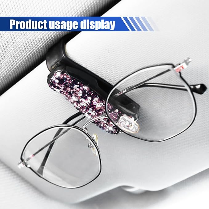 2PCS Bling Sunglasses Holder for Car, Fashion Crystal Rhinestone Sun Visor Glasses Holder with Ticket Card Clip, Eyeglasses Mount Car Sunglasses Clip, Auto Visor Glasses Clip for Women Girls (Purple) - Image 6