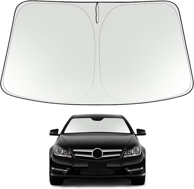 Proadsy Custom Fit 2008-2014 Benz C Class Windshield Sun Shade, Blocks Heat | 240T Heat Shield, Drops Temp 54°F, Blocks 99% UV, Prevents Dashboard Cracking, Summer Parking & Beach Trips, Easy Twist-Fold by Proadsy