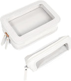 2 PCS Clear Makeup Bags Set,Waterproof PU Leather Travel Cosmetic Bags, Transparent Toiletry Bag Organizer with Zipper, Portable Makeup Brush Case Pouch for Women Girls Travel Daily Use (White) - Image 9