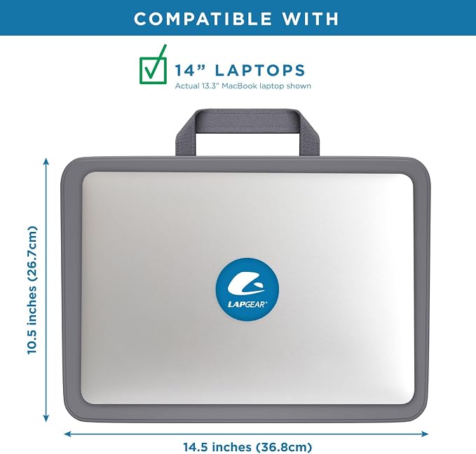 LAPGEAR Compact Lap Desk – Charcoal, Fits 14" Laptops | Microbead Cushion, Built-In Pencil Slot, Carry Handle, Fits Standard Letter-Size Paper (8.5" × 11") - Image 3