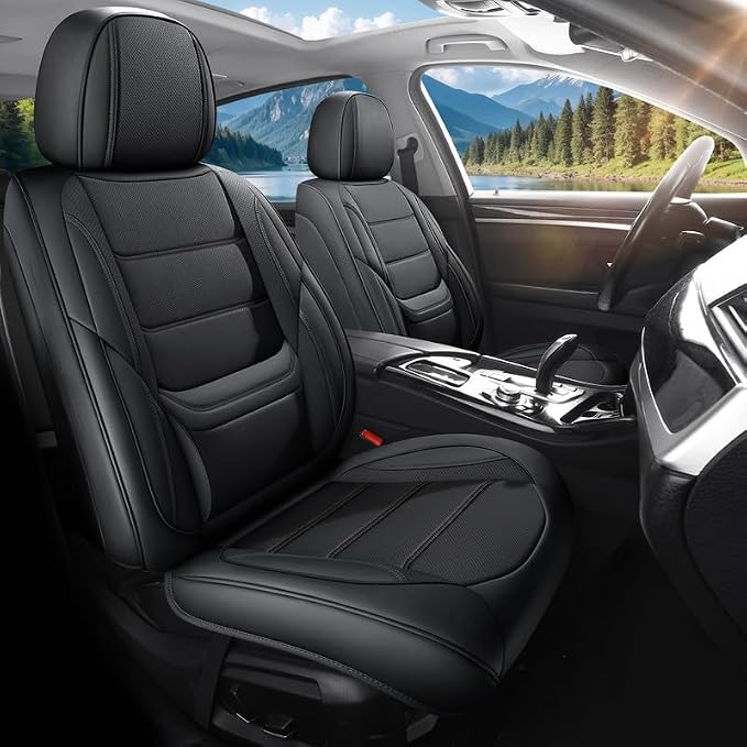 Car Seat Covers Full Set Custom Fit For Toyota Tacoma 2001-2026, Black | Lumbar Support, Premium Faux Leather, Breathable, Anti-Slip, Airbag Compatible, Waterproof, Car Seat Protectors, 2 Row-5Seat by Unknown