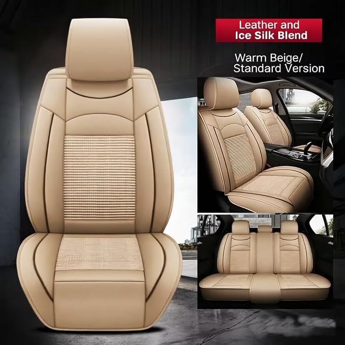 for car seat Covers Non-Slip （E.g, for Tesl,for Mercedes-Benz,for BMW,for Audi, for Ford, for Honda, for Nissan,for Toyota,for Chevrolet,for Jeep.. (Beige & Ice Silk) - Image 2