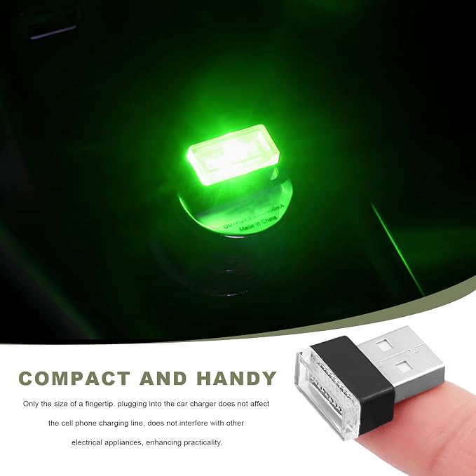 4 PCS USB LED Car Interior Atmosphere Lamp, Mini Night Light Plug-In Trunk Ambient Lighting Kit, Portable USB Interface LED Lamp Interior Decoration for Vehicle Home Office (Green) - Image 4
