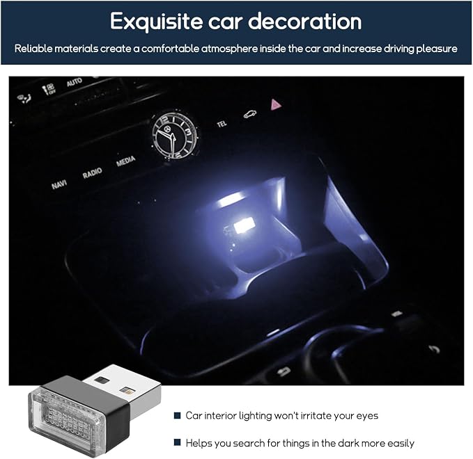 Dickno 4 PCS USB LED Car Interior Atmosphere Lamp, Portable Mini LED Night Light, Plug-in USB Interface Trunk Ambient Lighting Kit, Universal Vehicle Interior Accessories (White) - Image 4