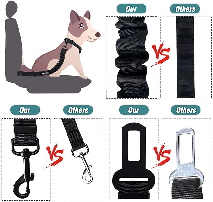 COOYOO Dog Seat Belt,Retractable Dog Car Harness Seat Belt for Car Adjustable Nylon Pet Safety Seat Belts Heavy Duty & Elastic Bungee Buffer - Image 6