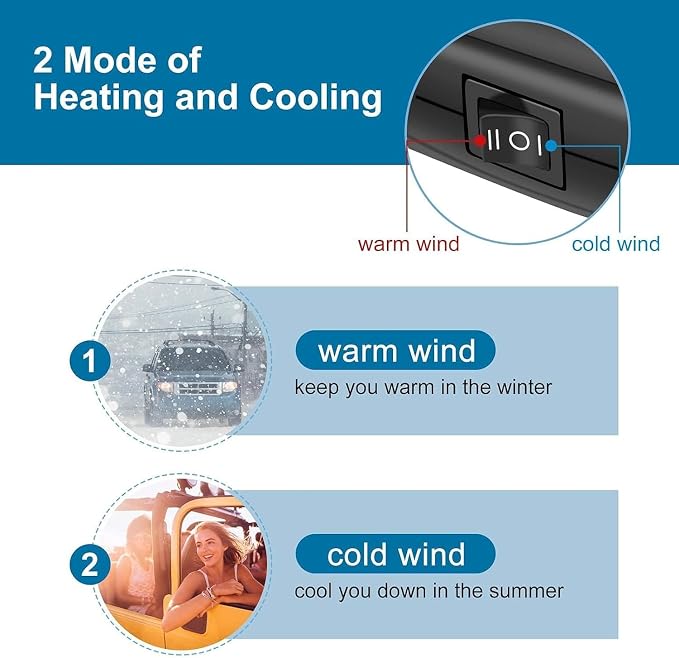 Car Fan - Portable Car Heater and Cooler with 360° Rotatable Base, 12V Car Heater 150W, Quick Defrosting & Demisting for Windshield, Universal for Truck/SUV/Car (Cigarette Lighter Plug) - Image 3