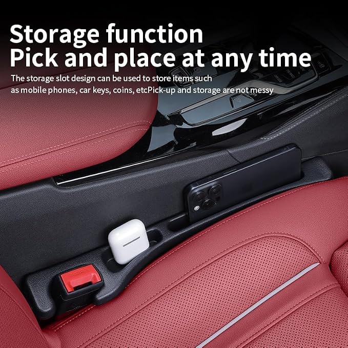 Car Seat Gap Filler Organizer, Universal Fit, Black, PU Leather, 2 Pack with Storage Pockets - Image 4