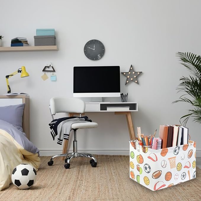 Rectangular Ball basket,Kids Storage Bins, Foldable and waterproof canvas kids basket organizer, Boys toy box,boys Room Decor,shelf basket(Ball game) - Image 5