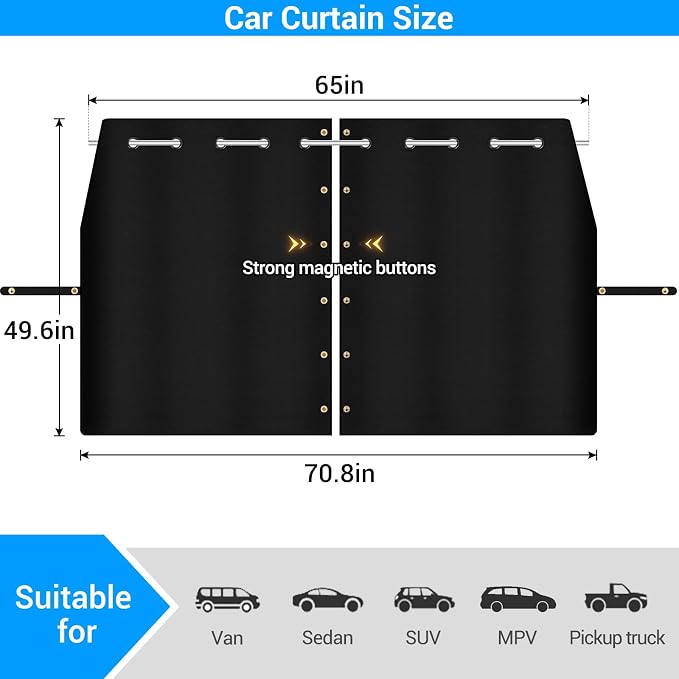 XCBYT Car Privacy Divider Curtain for SUV Van, Adjustable Blackout Rod | Blocks 98% light for camping & nursing. Requires B-pillar gap. Center divider only; side windows remain exposed - Image 6